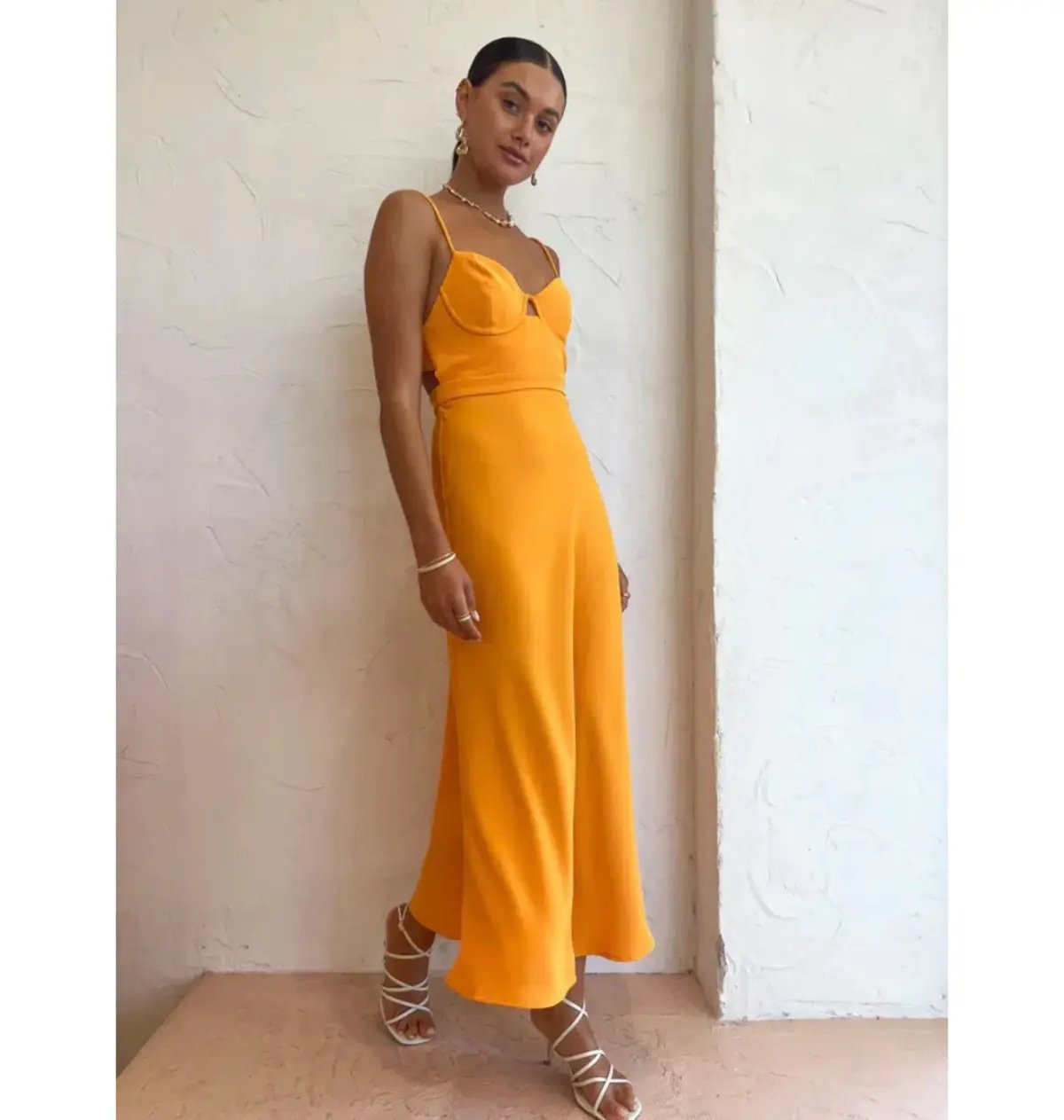 By Johnny Callia Wire Midi Dress In Apricot Orange Size AU 12 photo 4