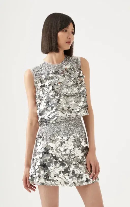 Aje Cherie Sequin Mini Skirt Silver Size 4 photo 2
