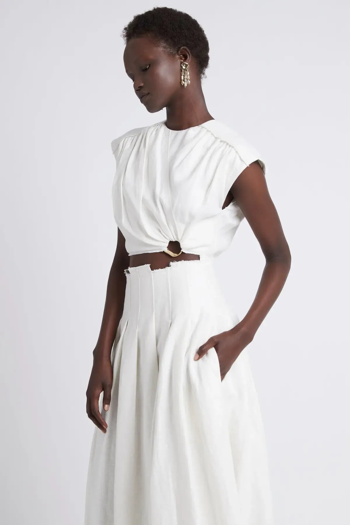 Aje Byblos Ring Cropped Top and Apres Midi Skirt Set Ivory Size 10 photo 2