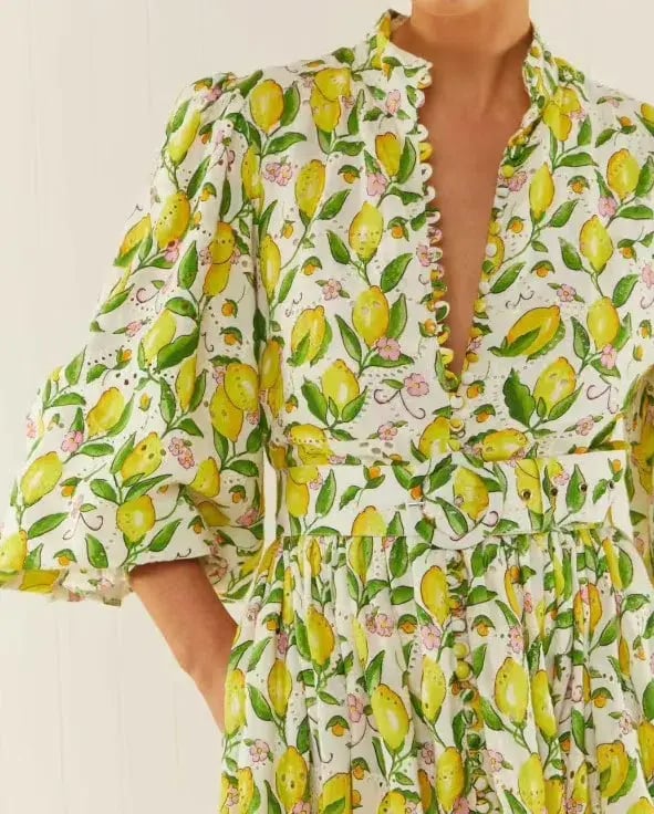 Palm Noosa Royal Flush Dress Lemon Print Size AU 12 photo 2
