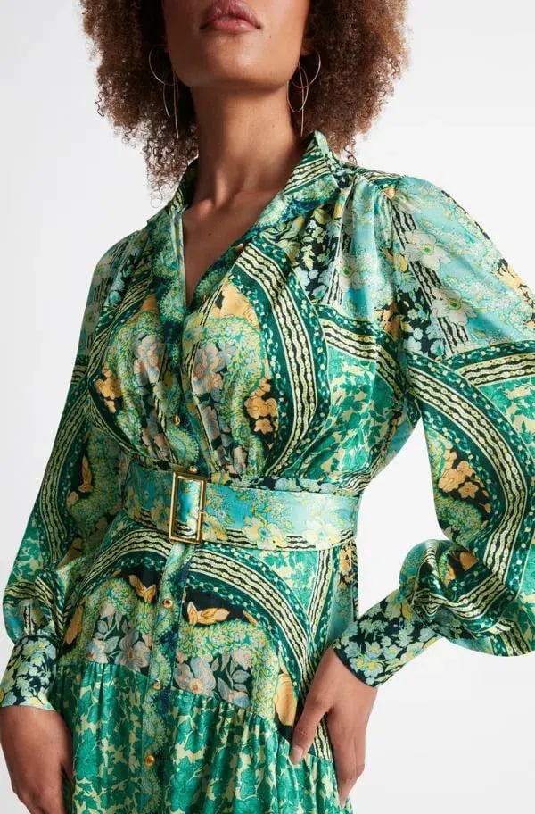 Sheike Georgia Shirt Dress Green Print Size 14 photo 2
