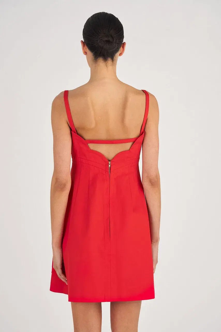 Oroton Short Scallop Dress True Red Size 12 photo 2