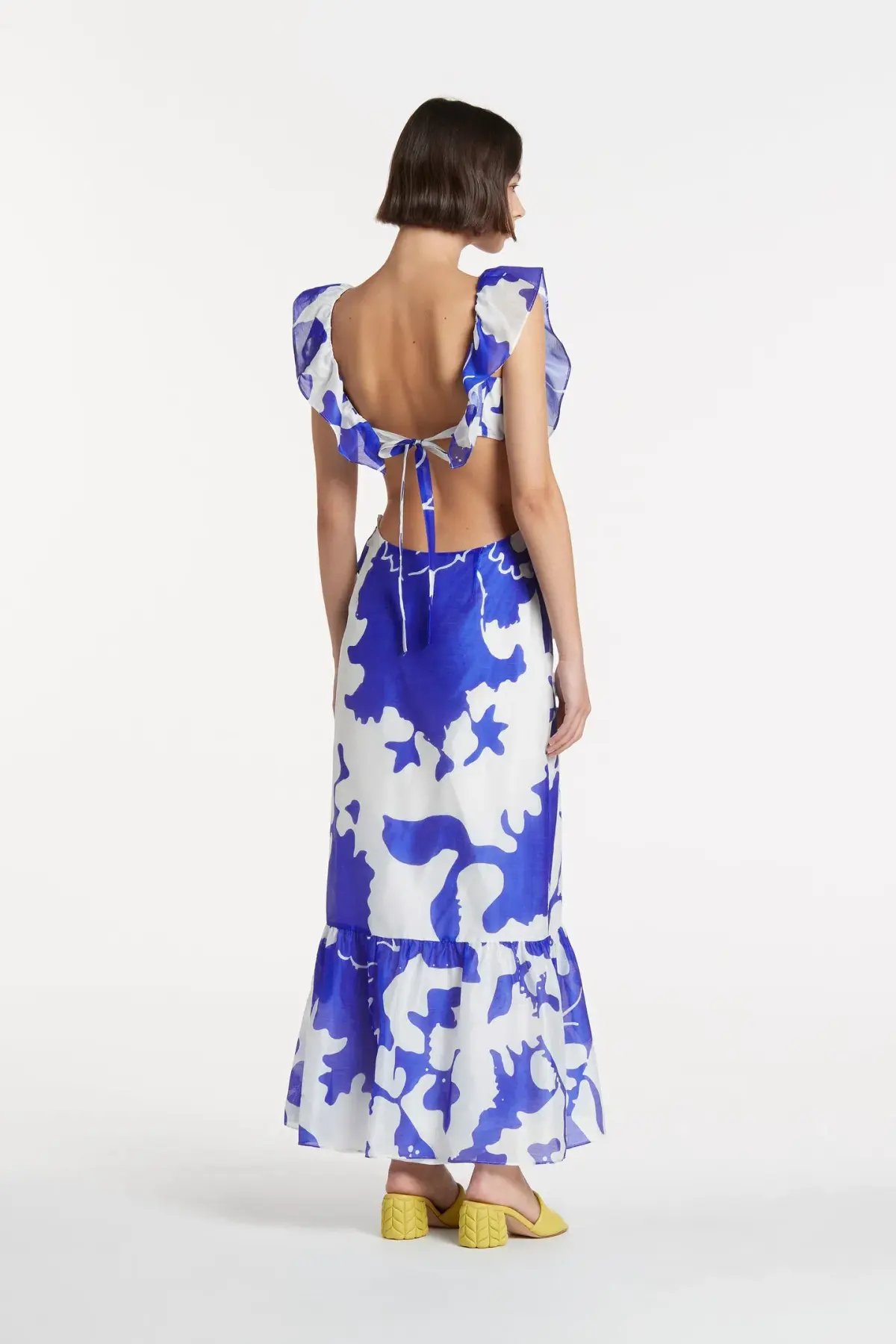 Sir the Label Vivi Frill Maxi Dress Blue Merce Abstract Print Size 3 /AU 12 photo 2