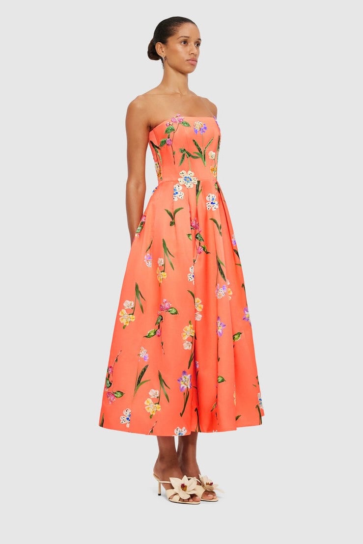 LEO LIN LYNN BUSTIER MIDI DRESS - WILD FLOWER IN CORAL photo 4