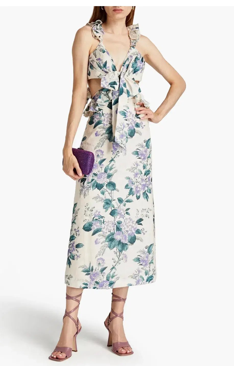 Zimmermann Cassia Ruffle Midi Dress in Hydrangea Floral Print Size 1/Au 10 photo 3