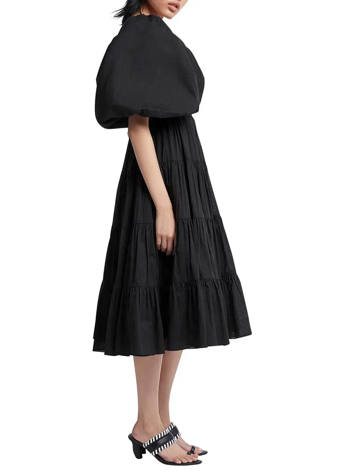 Aje Cherished Casa Puff Sleeve Midi Dress Black Tiered Size AU 8 photo 4