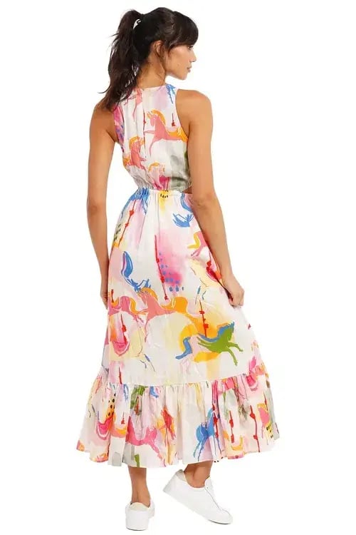 Leo Lin Carousel Cut Out Dress Rainbow Carousel Multi Print Size 12 photo 3