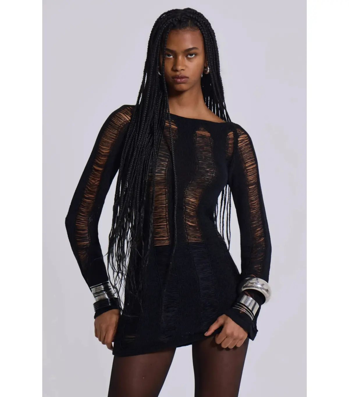 Jaded London Umbra Shredded Mini Dress in Black Size S / AU 8 photo 4