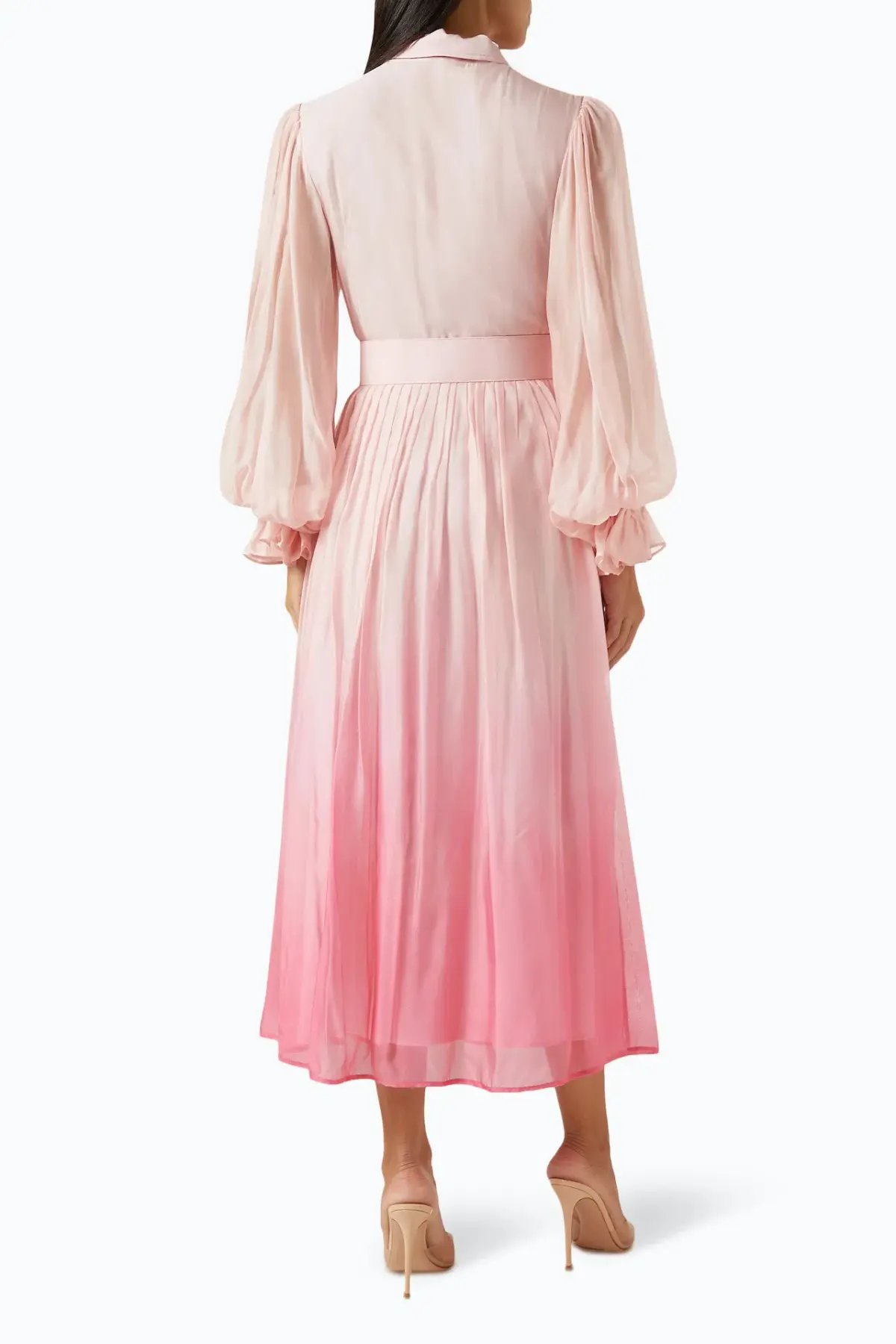 Leo Lin Cassie Tie Neck Midi Dress Ombre Pink Size 16 photo 2