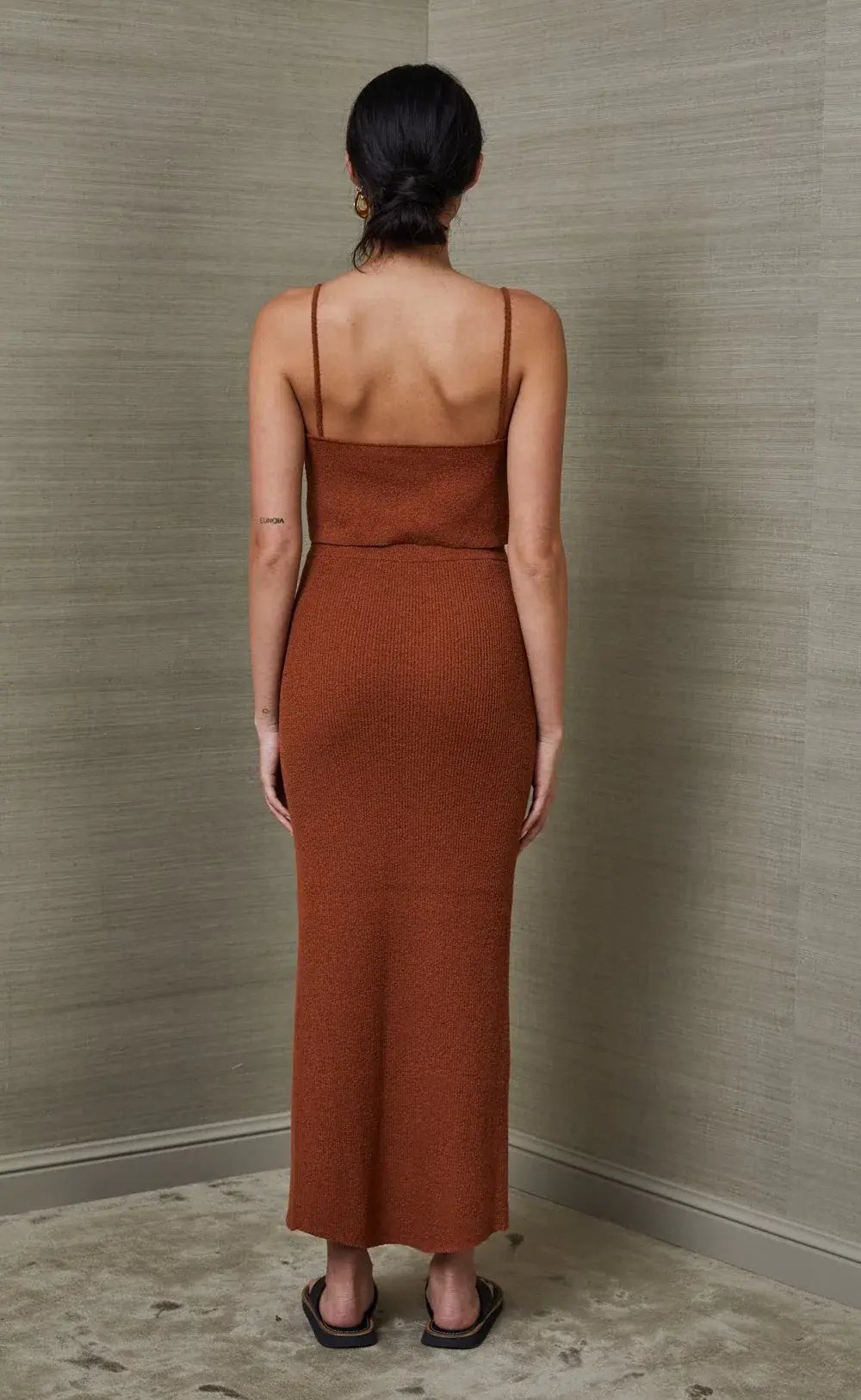 Bec & Bridge Bowie Knit Crop and Midi Skirt Set Rust Brown Size 6 photo 4