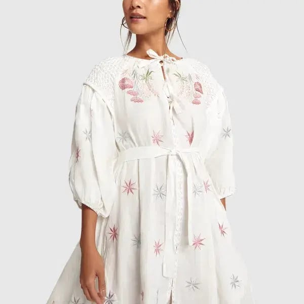 Innika Choo White  Midi Smock Dress Print One Size photo 3