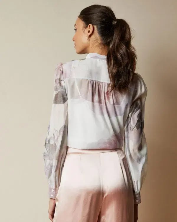 Ted Baker Mirta Floral Pussy Bow Blouse in Ivory Print in Size 2/AU 10 photo 4