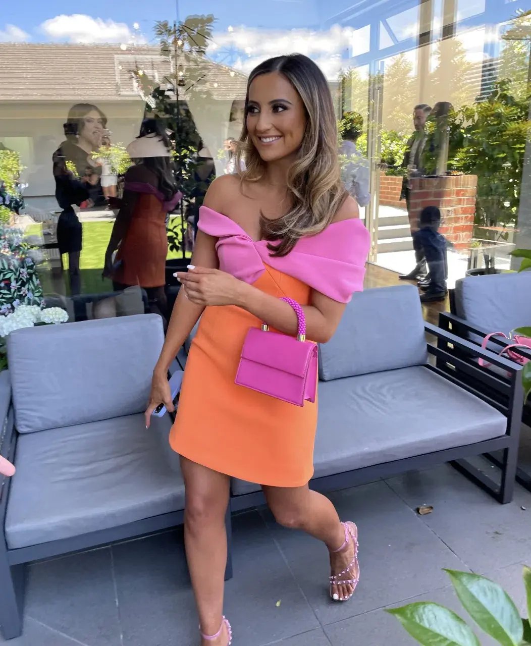 Rachel Gilbert Matteo Off Shoulder Mini Dress Orange/Pink Size 1 / AU 8 photo 4