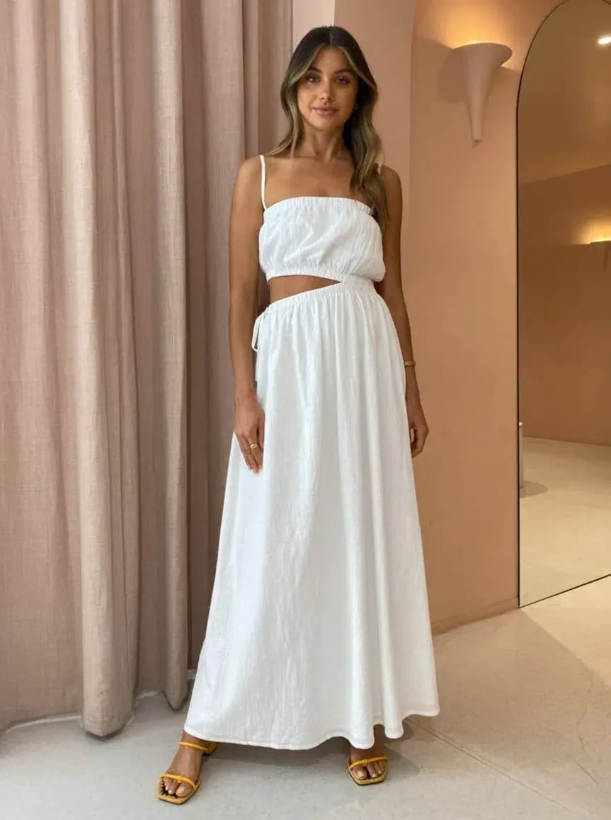 By Nicola Carnivale Elastic Waist Maxi Dress White Size 8 photo 3