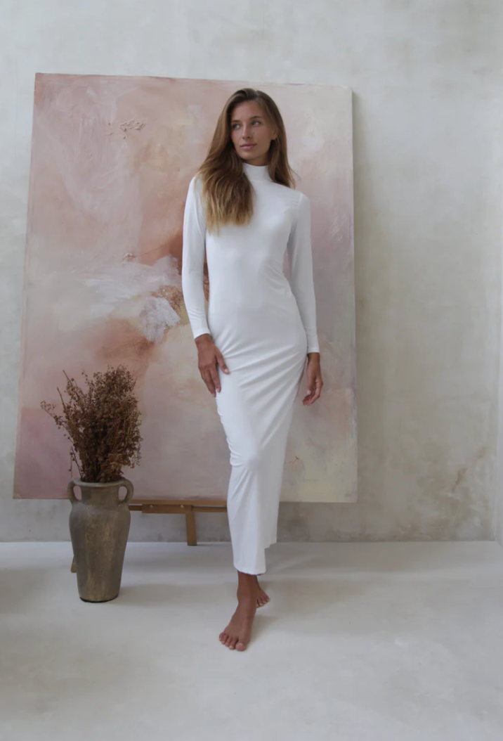 LUXE SLIP DRESS HIGH-NECK VANILLA photo 4