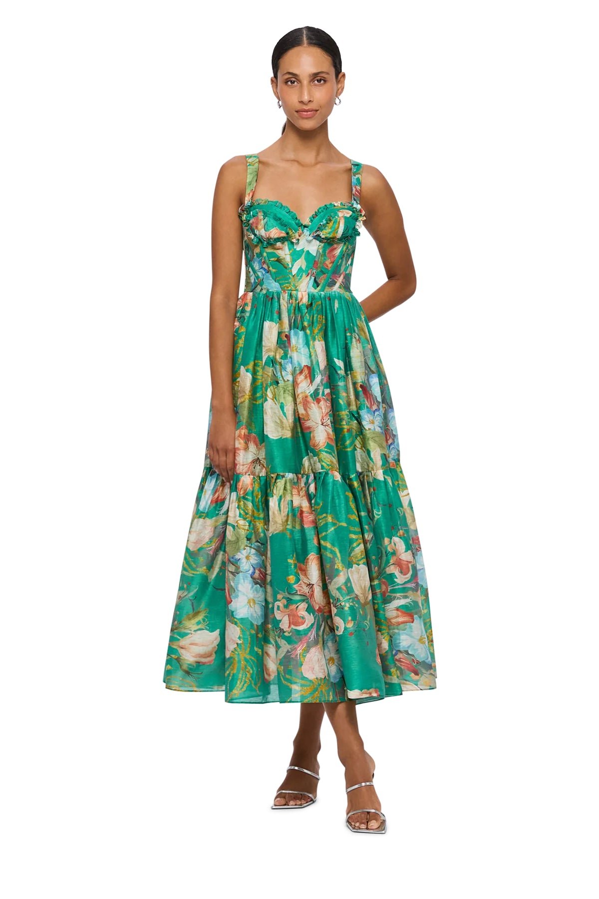 LEO LIN ROSE BUSTIER MIDI DRESS - OPULENT PRINT IN VERDANT photo 4