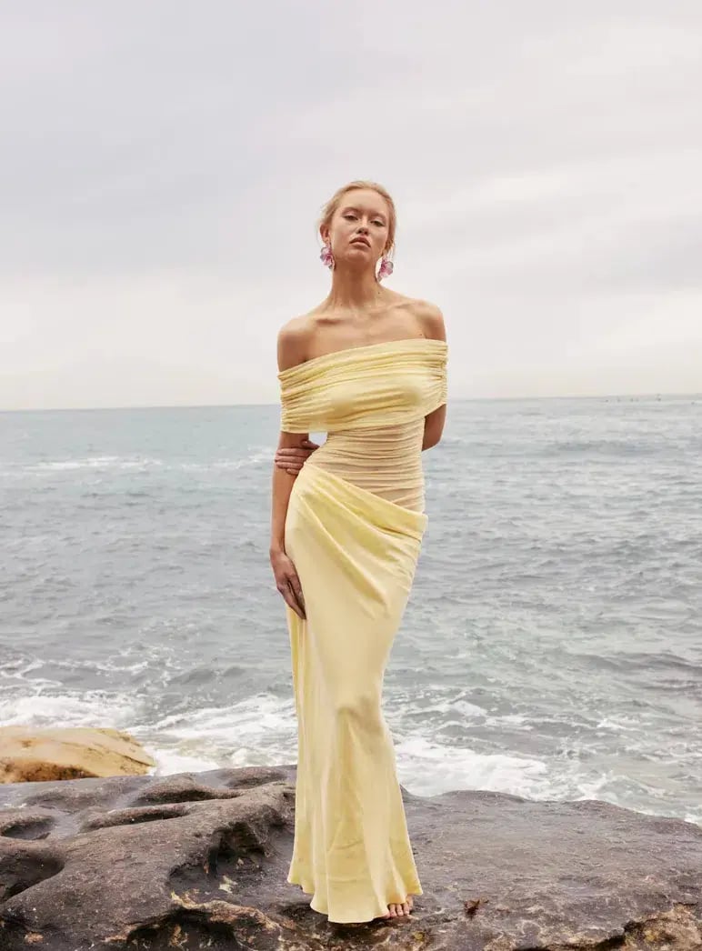 Benni Nico Off Shoulder Midi Dress Yellow Size 12 photo 5