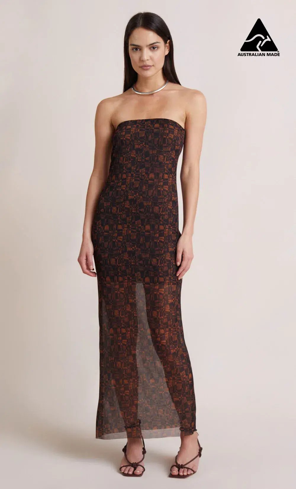 Bec & Bridge Checkmate Strapless Maxi Dress Print Size 12 photo 5