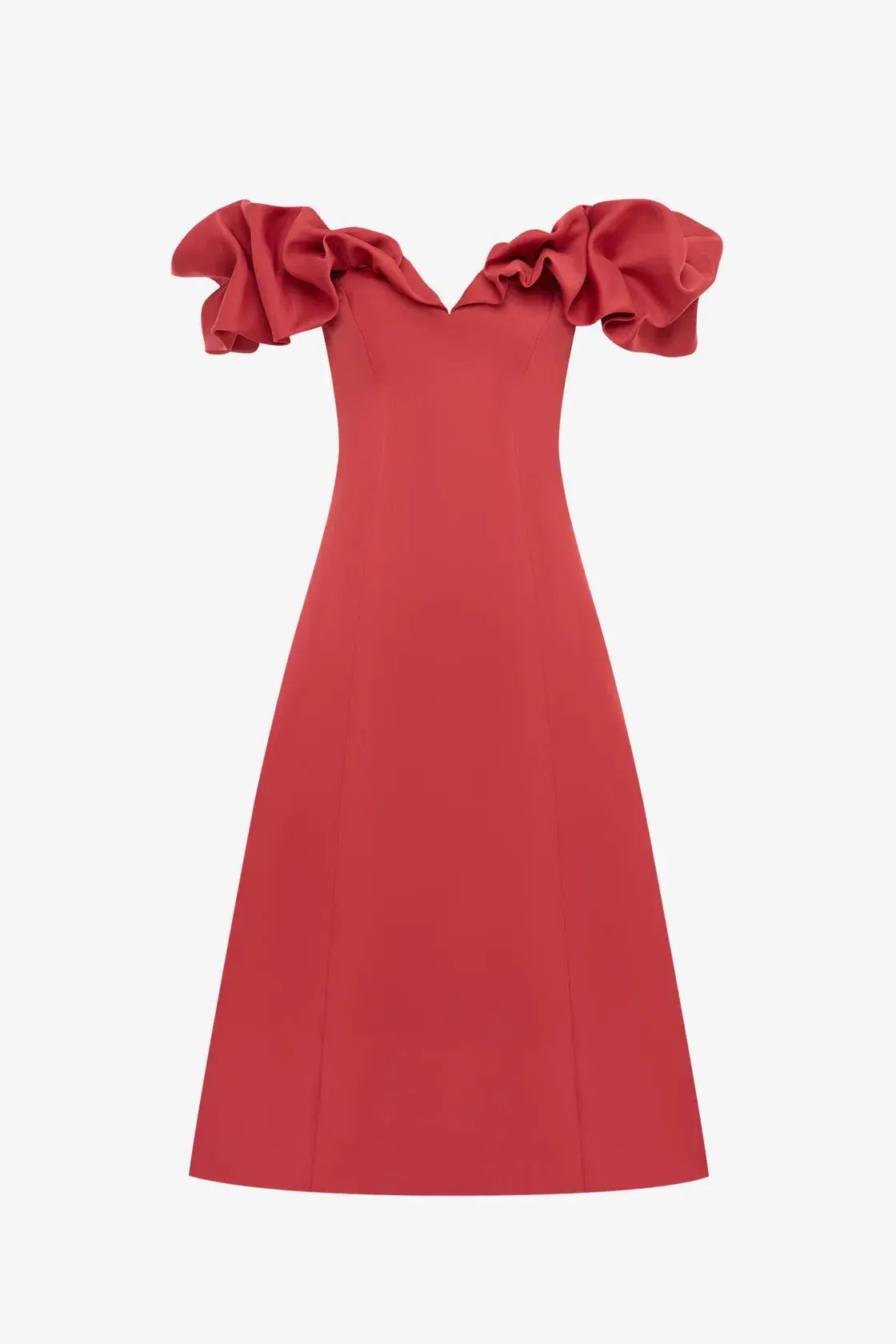 Leo Lin Annie Off Shoulder Frill Midi Dress Red Size 16 photo 4