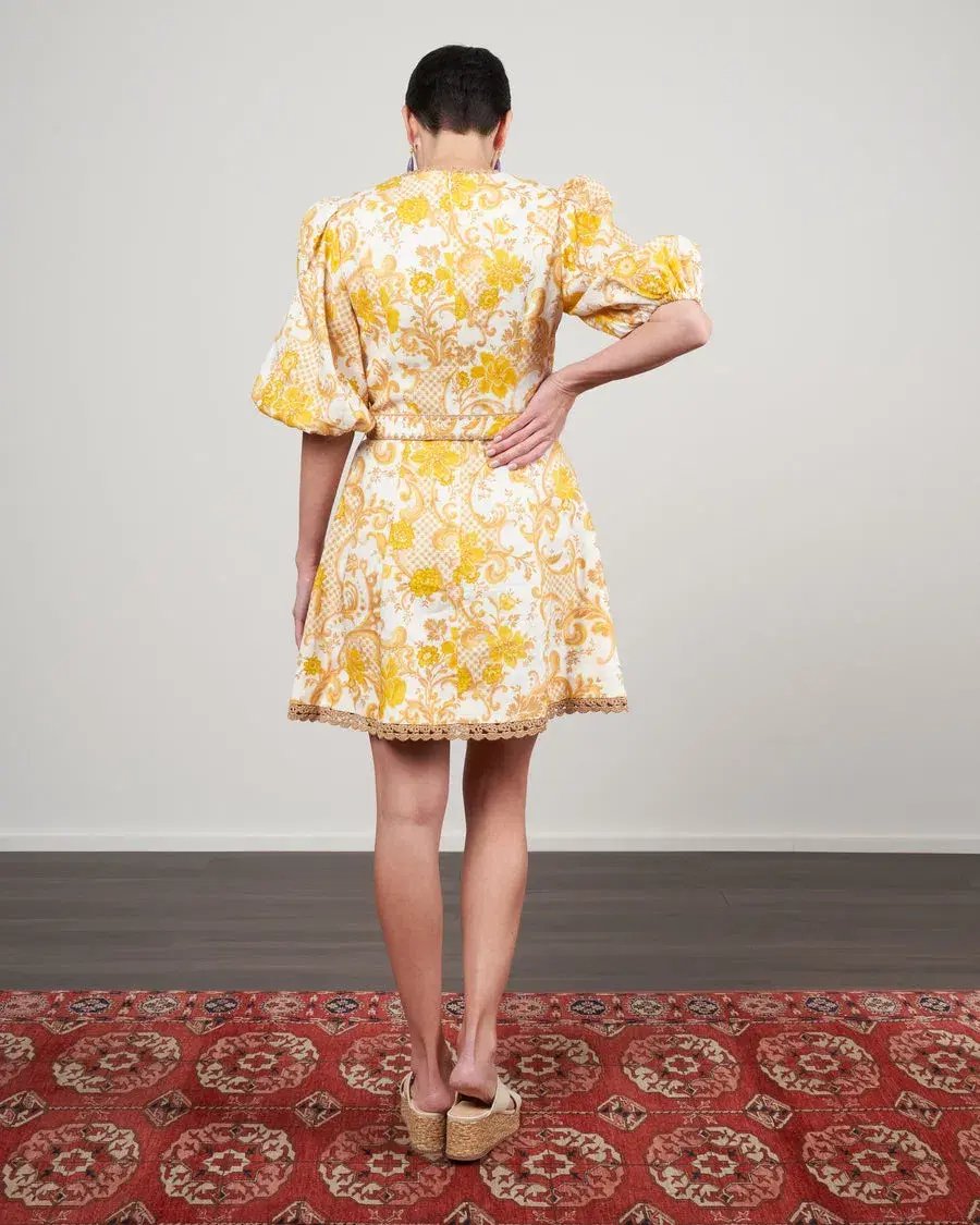 Zimmermann Postcard Mini Dress Yellow Size 1/ AU 10 photo 3