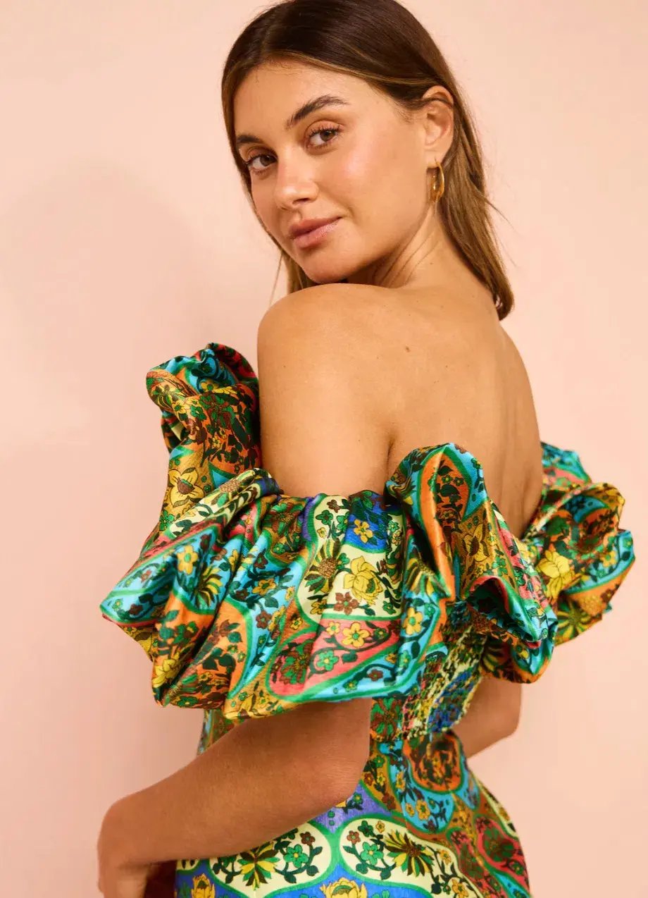 Alemais Sofie Off Shoulder Mini Dress Multi Floral Size 10 photo 5