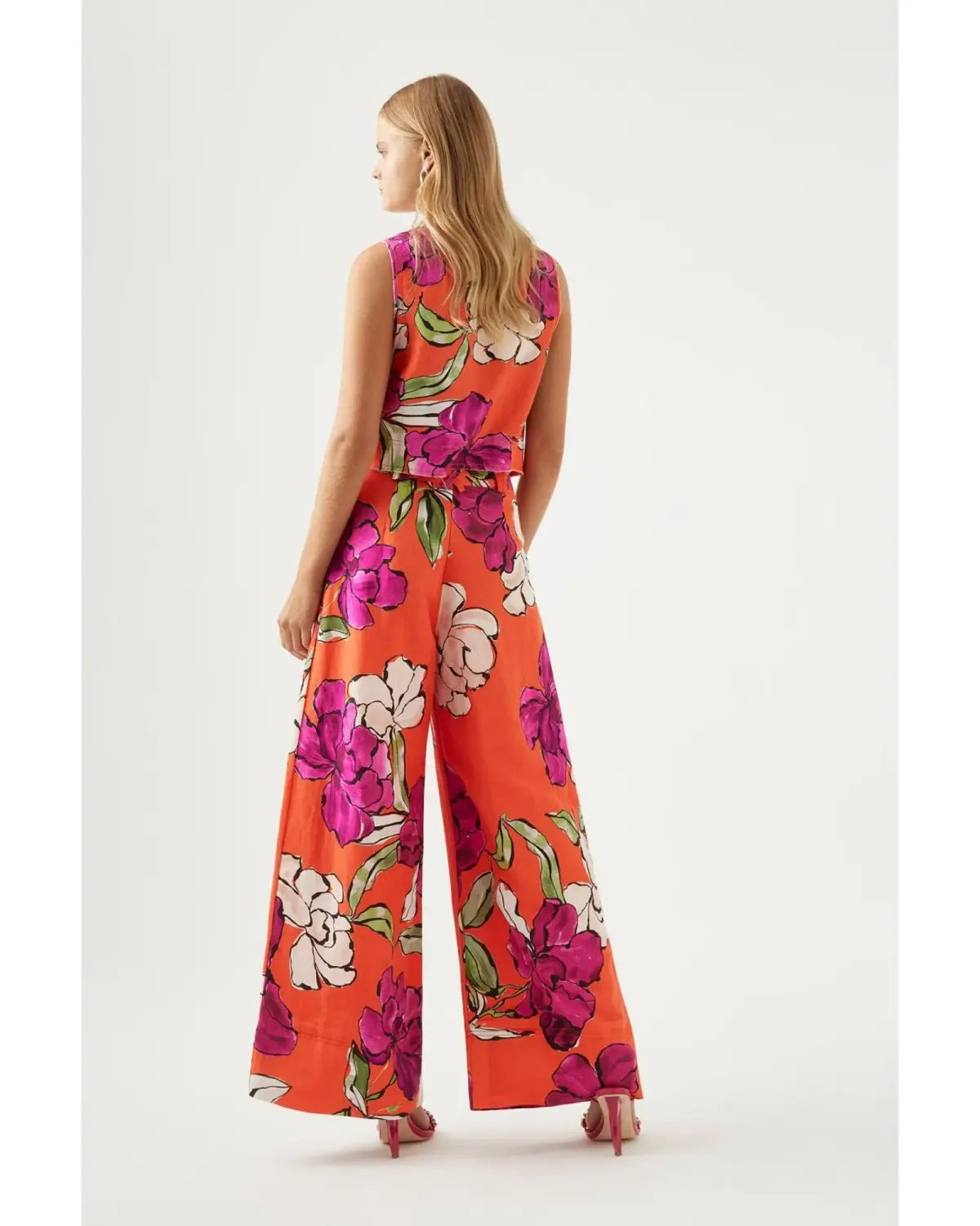 Aje Dazzling Floral Wide Leg Pant in Vivid Camellia Size XL / AU 14 photo 5