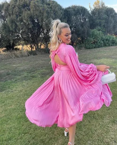 Acler Palms Pink Confetti Long Sleeve Midi Dress Pink  Size 6 photo 4