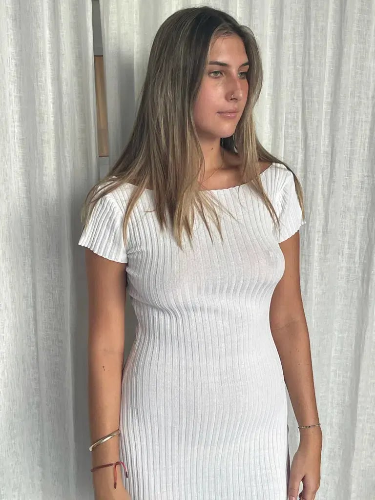 Bec & Bridge Millie Knit Midi Dress White Size 6 photo 4