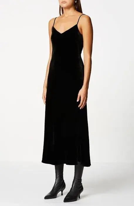 Scanlan Theodore Velvet Bias Slip Dress Black Size 8 photo 2
