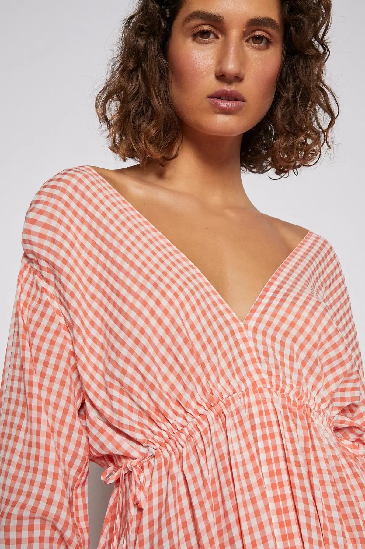 Scanlan Theodore Gingham V Neck Dress Peach Size 10 photo 3