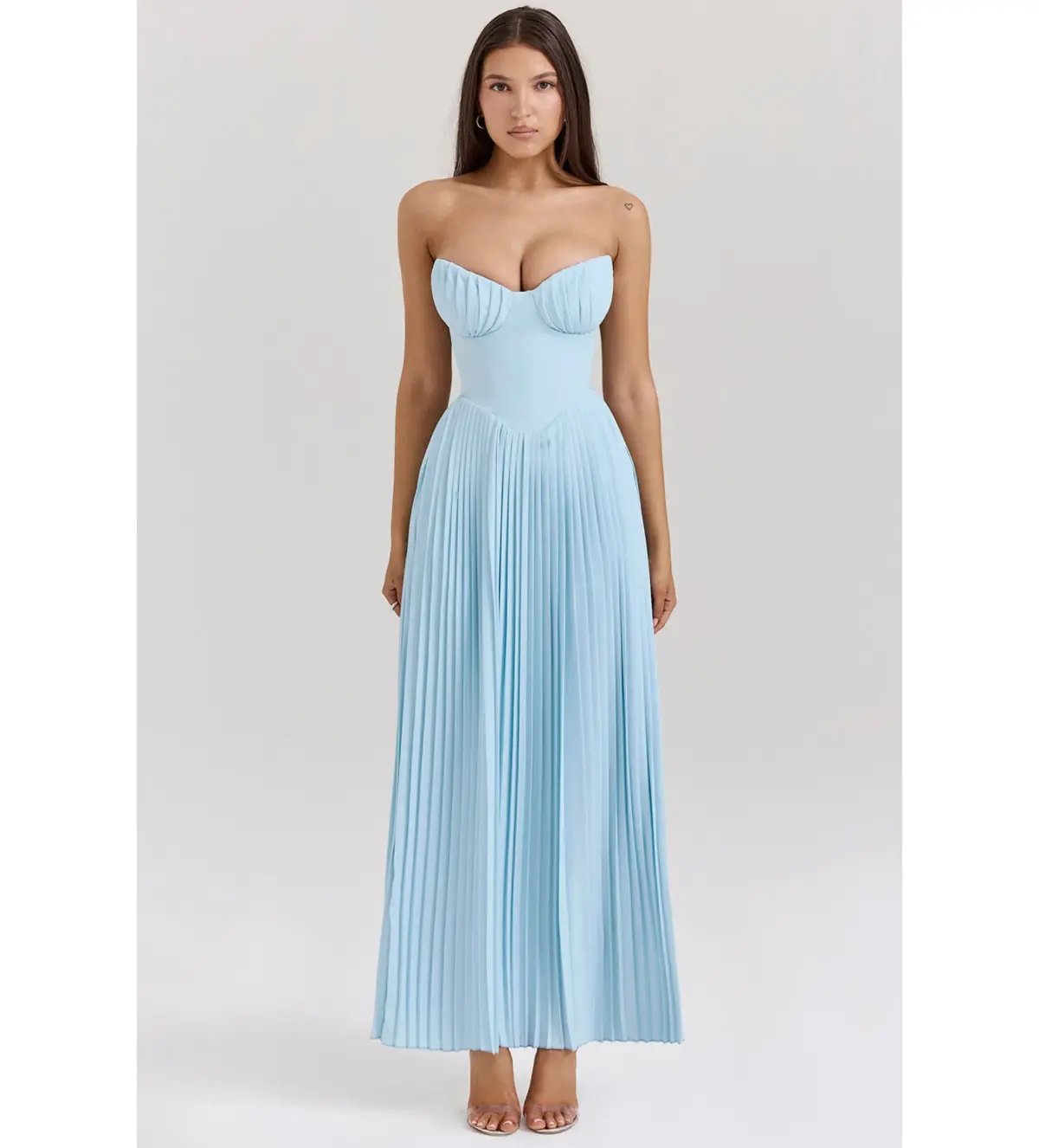 House of CB Marcella Pleated Maxi Dress Ocean Blue Size M/ AU 10 photo 2