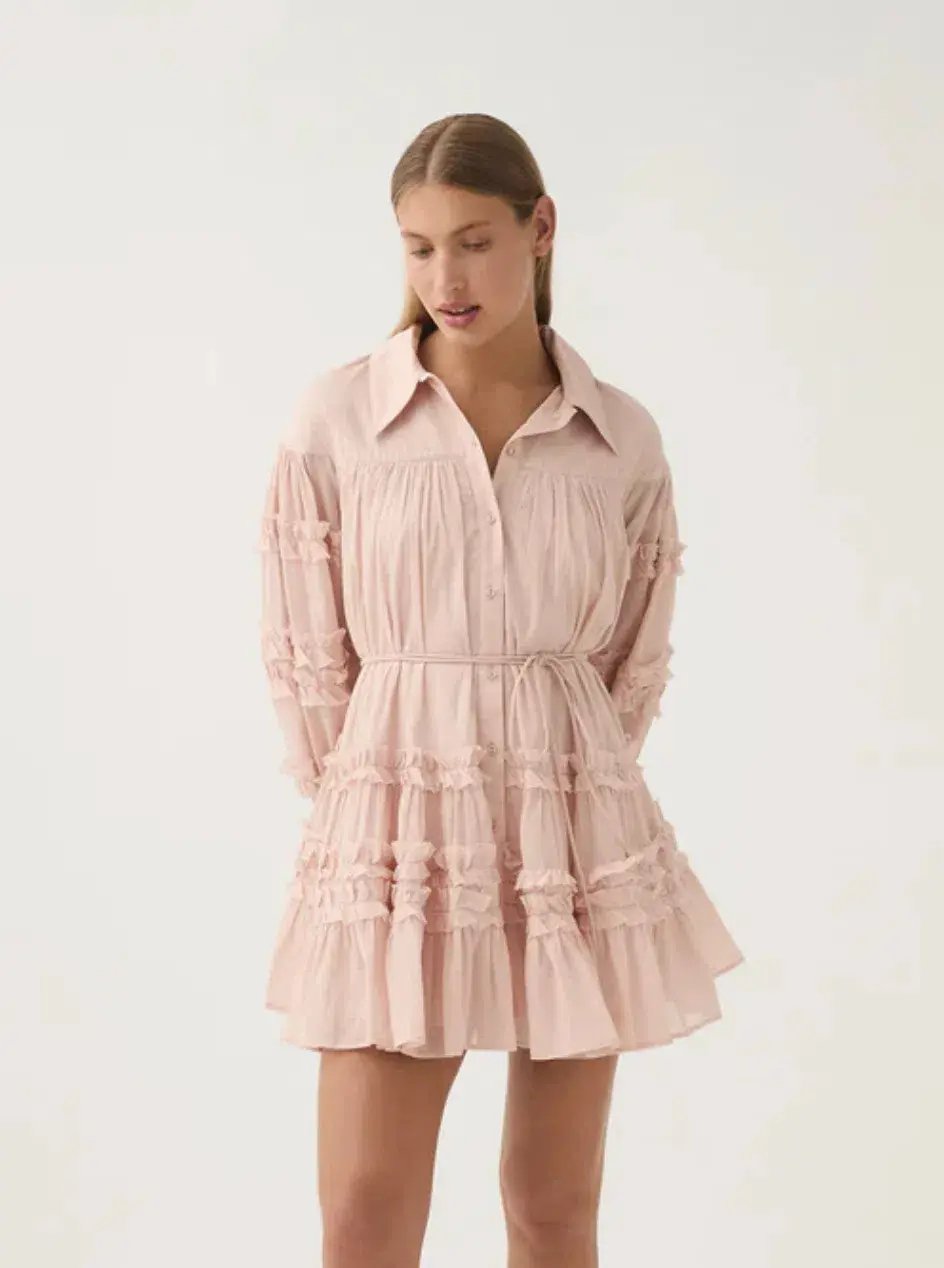 Aje Pastiche Tiered Mini Dress in Blush Pink Size 16 photo 2
