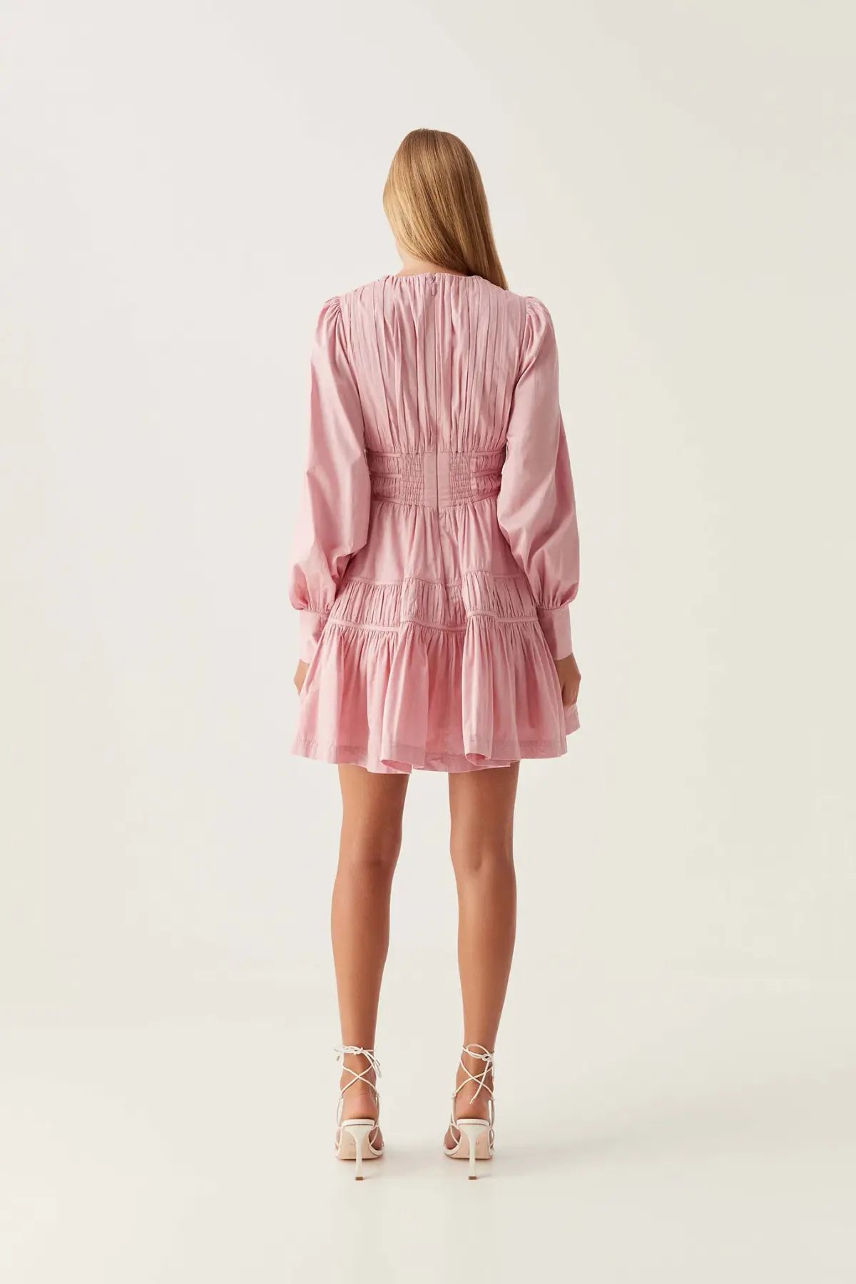 Aje Fallingwater Ruched Mini Dress Chalk Pink Size 8 photo 3