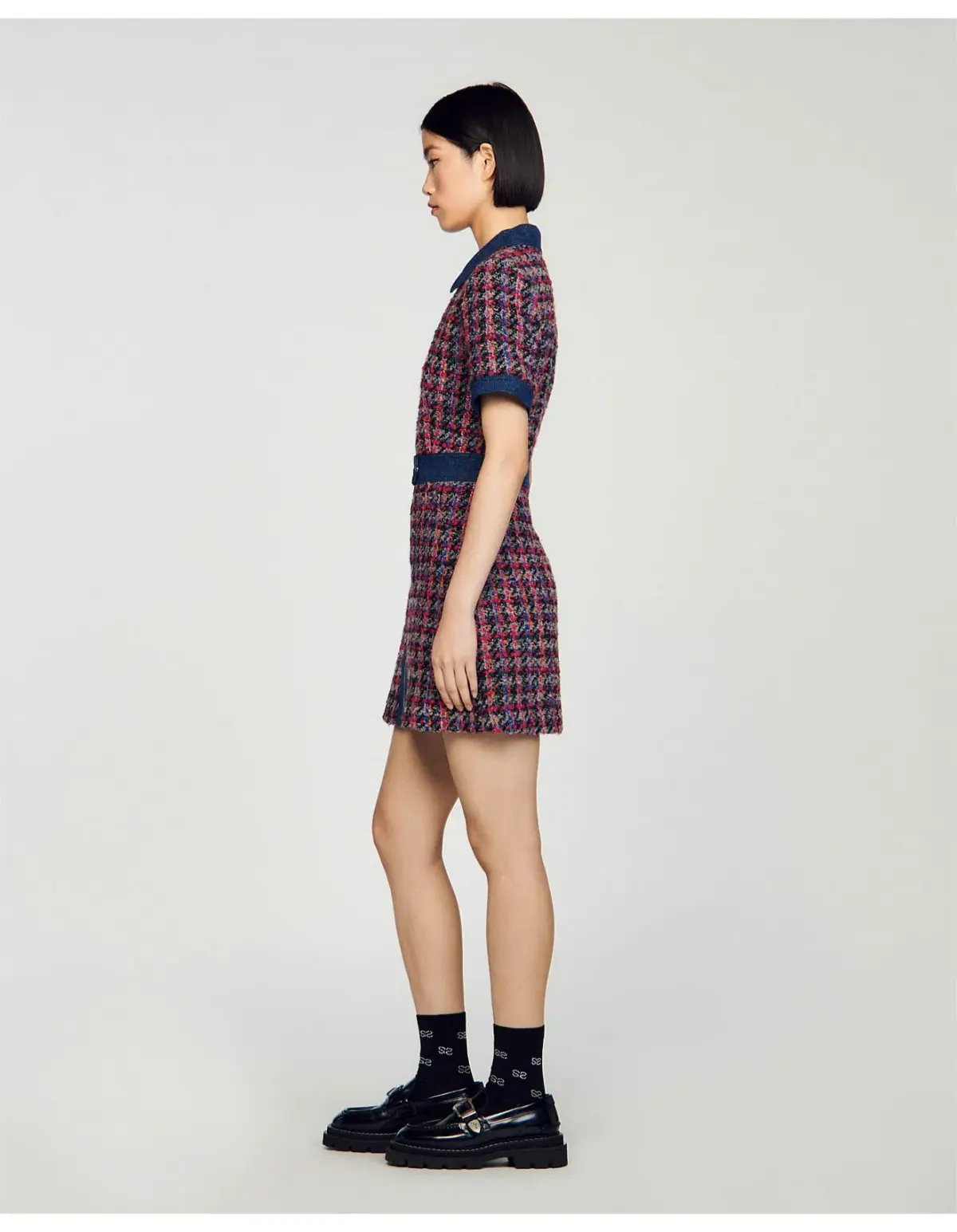 Sandro Denim Tweed Mini Dress Multi Size 12 AU photo 4