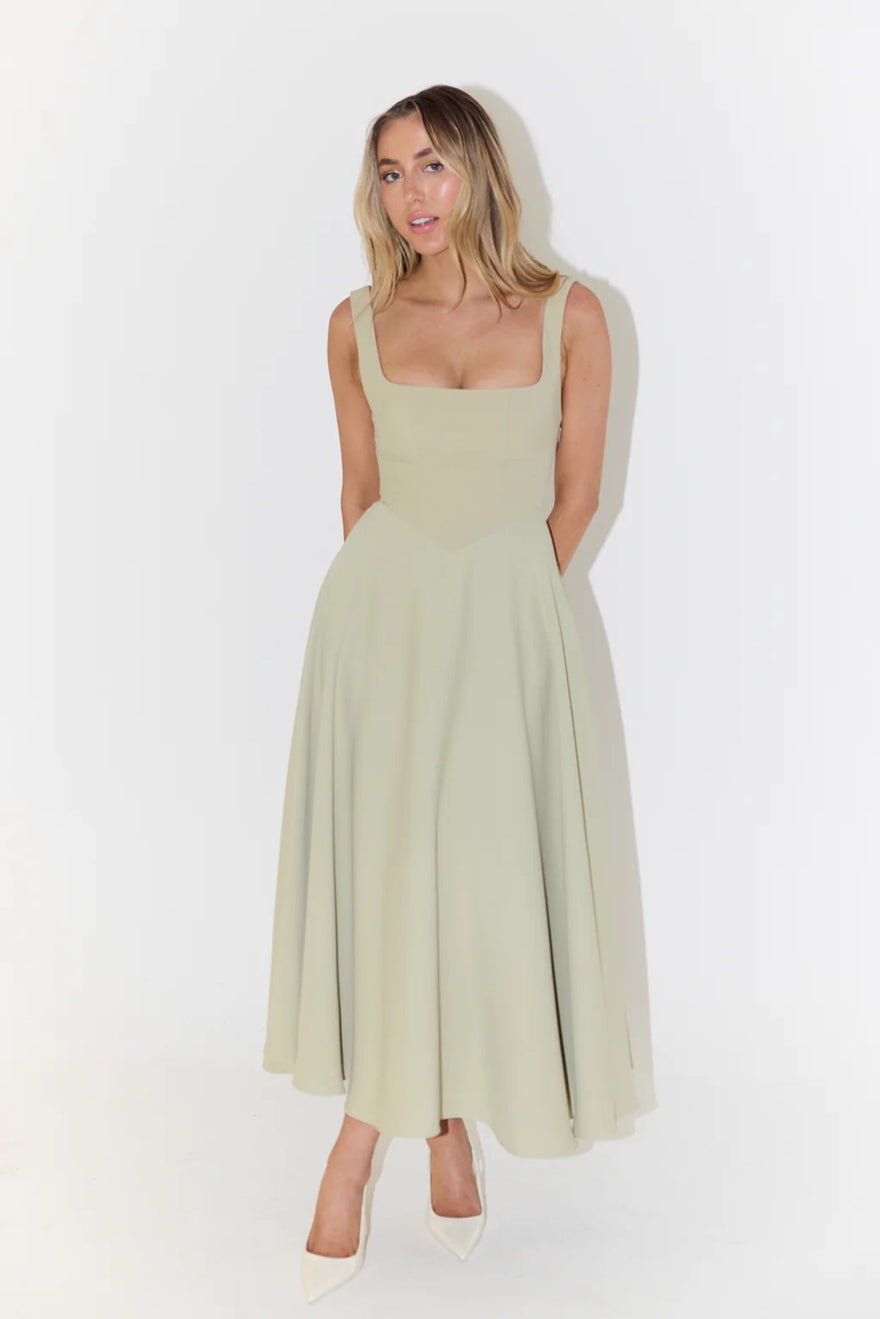 Odd Muse The Ultimate Muse High Waist Square Neck Midi Dress - Sage photo 4