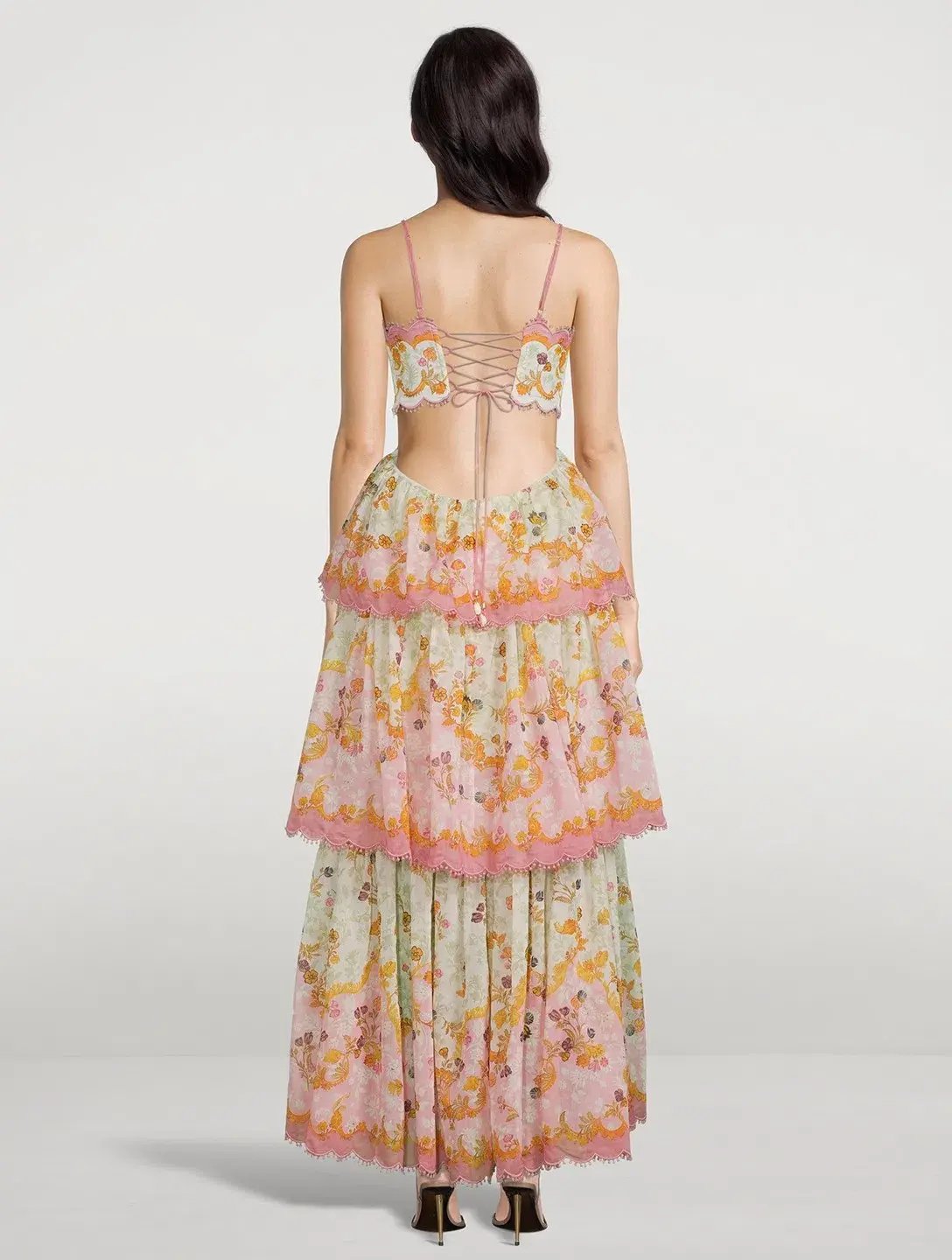 Zimmermann Laurel Floral Frill Midi Dress Floral Pink Size 2 / AU 12 photo 2