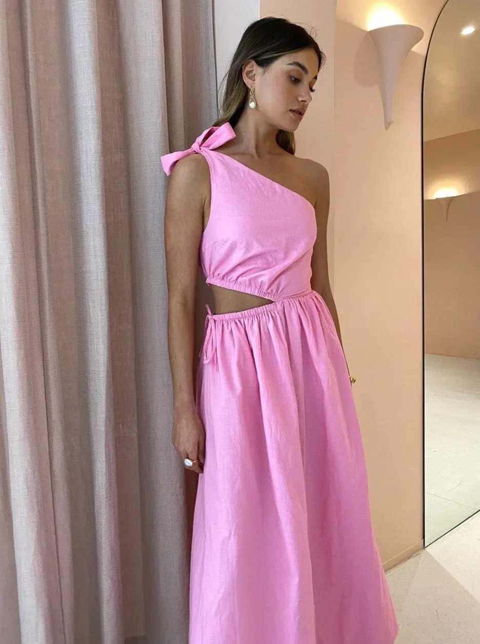 By Nicola Gabriella One Shoulder Midi Dress in Pink Grapefruit Size 6 photo 4