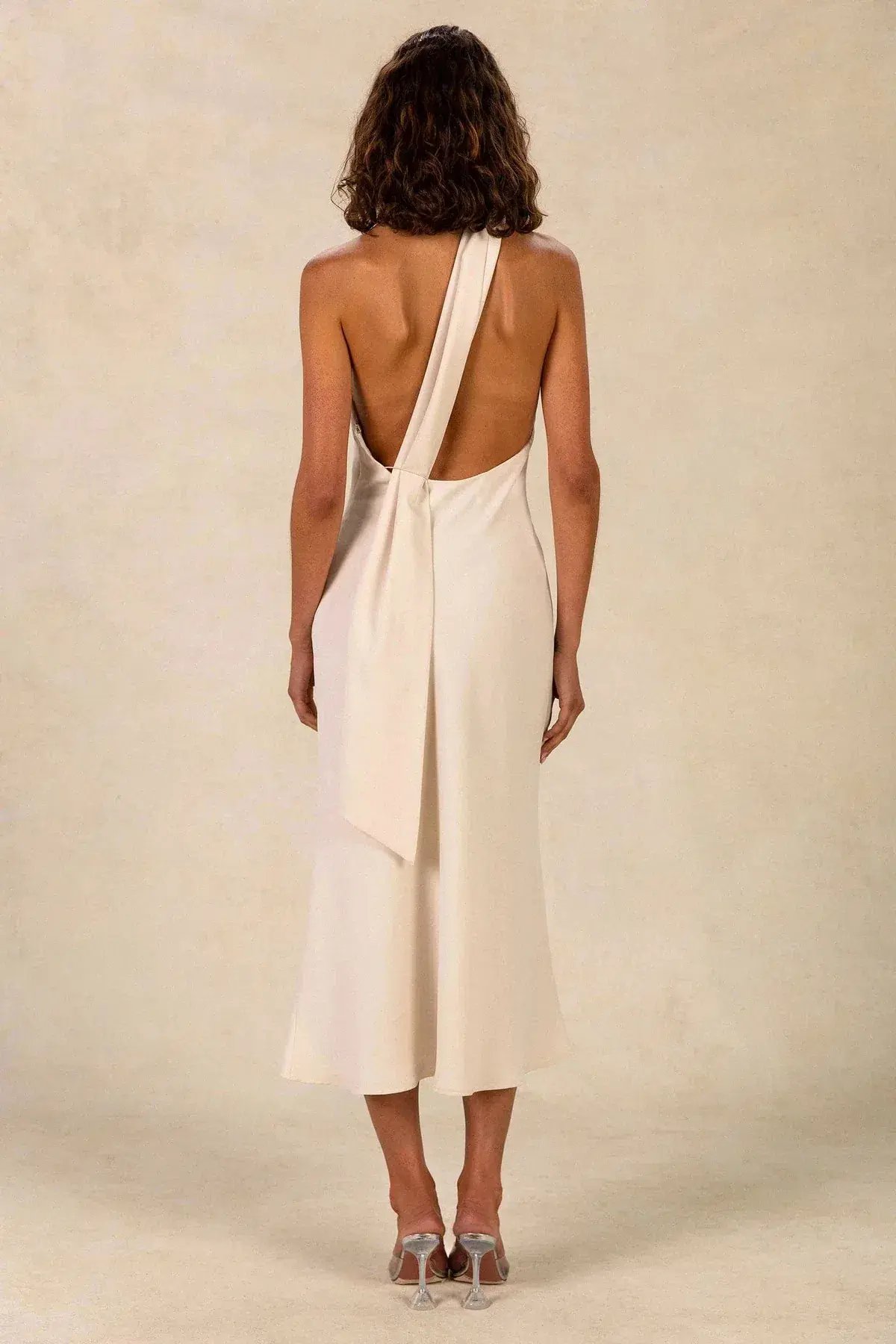 Misha Vivica Satin Midi Dress Ivory Size 10/M photo 3
