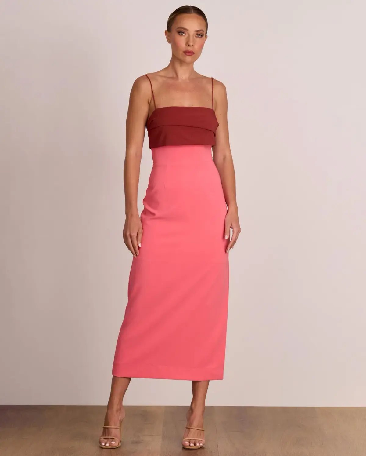Pasduchas Ace Contrast Midi Dress Pink Red Size 8 photo 5