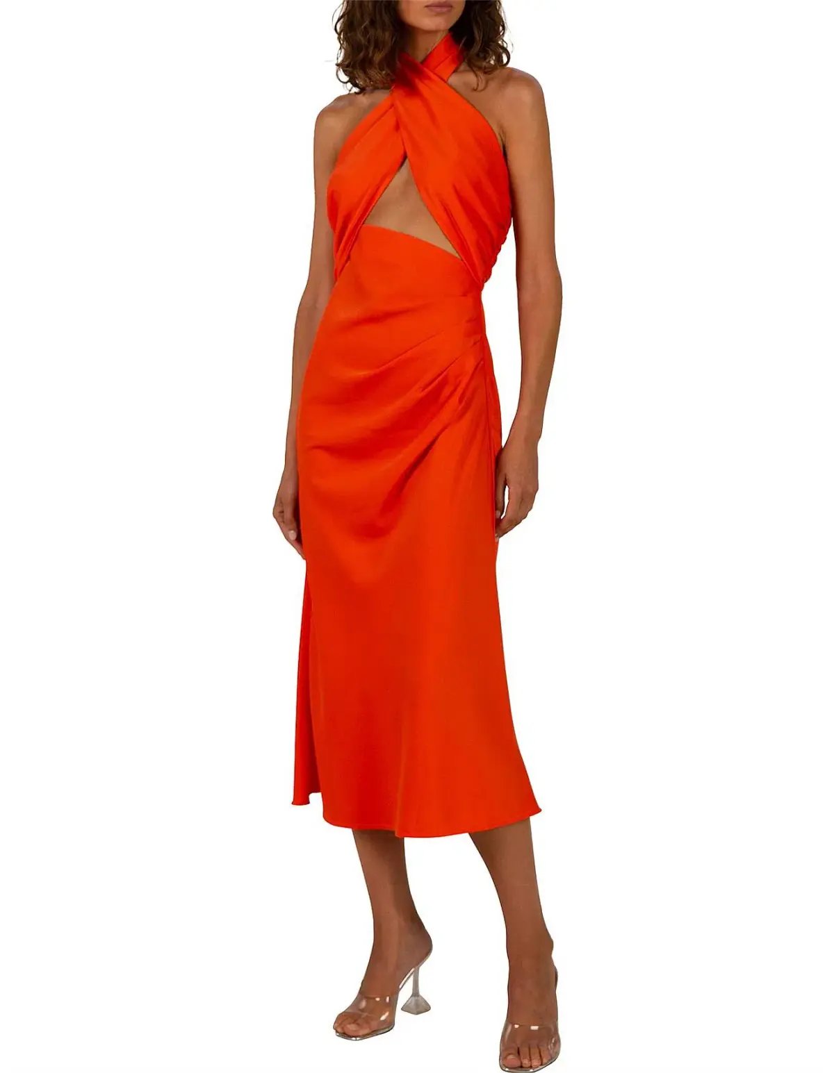 Misha Linnea Satin Midi Dress Orange Size 8 photo 2
