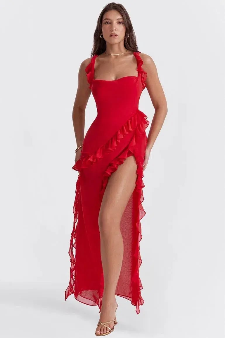 House of CB Ariela Ruffle Maxi Dress Cherry Red Size S / AU 8 photo 6