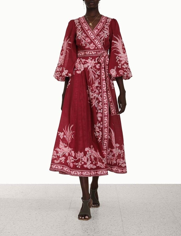 Zimmermann Tiggy Wrap Midi Dress in Rhubarb Bird photo 3