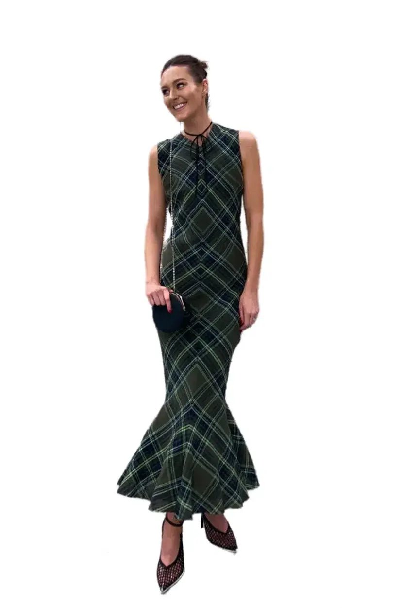 Connor Ives Fluted Checked Cotton Blend Gauze Midi Dress Print Size 6 photo 3