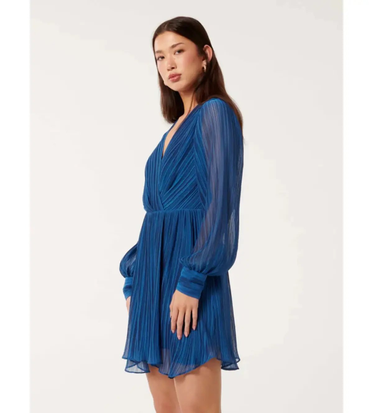Forever New Genevieve Crinkle Pleated Mini Dress in Blue Size 12 photo 2
