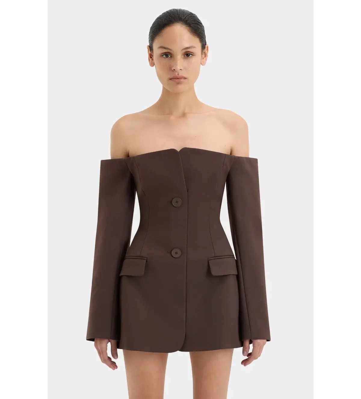 Sir the Label Sandrine Tailored Mini Dress Chocolate Size 1 AU 8 photo 5