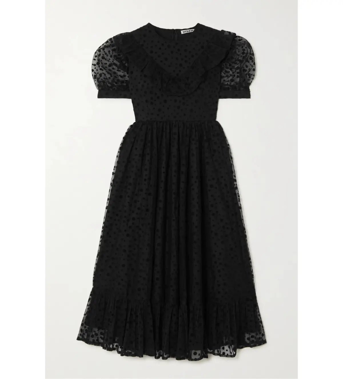 Batsheva May Ruffled Polka-Dot Flocked Tulle Midi Dress Black Size AU 18 photo 4