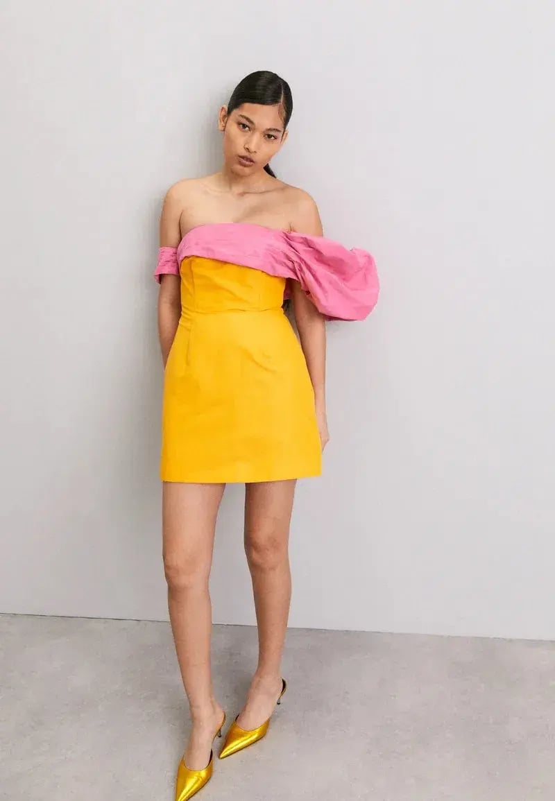 Rachel Gilbert Manuela Dress Yellow/Pink Size 8 photo 3
