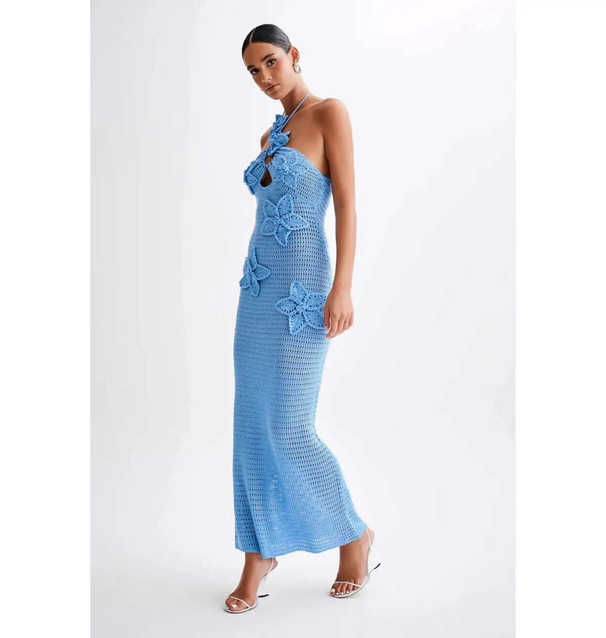 Meshki Floral Crochet Maxi Dress Cornflower Blue Size Small / AU 8 photo 3