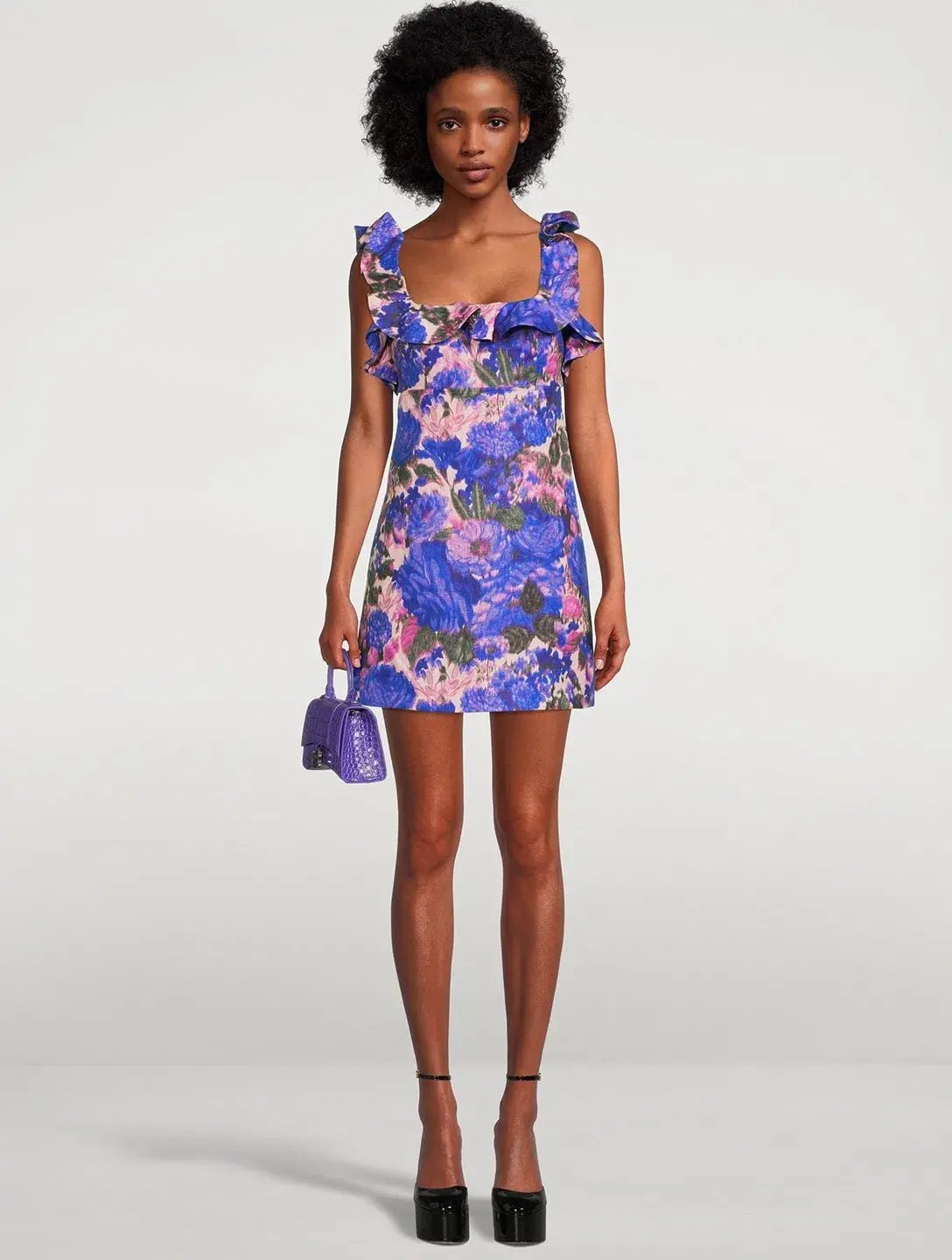 Zimmermann High Tide Floral-print Linen Mini Dress Purple Ikat Floral Size 2/Au 12 photo 2