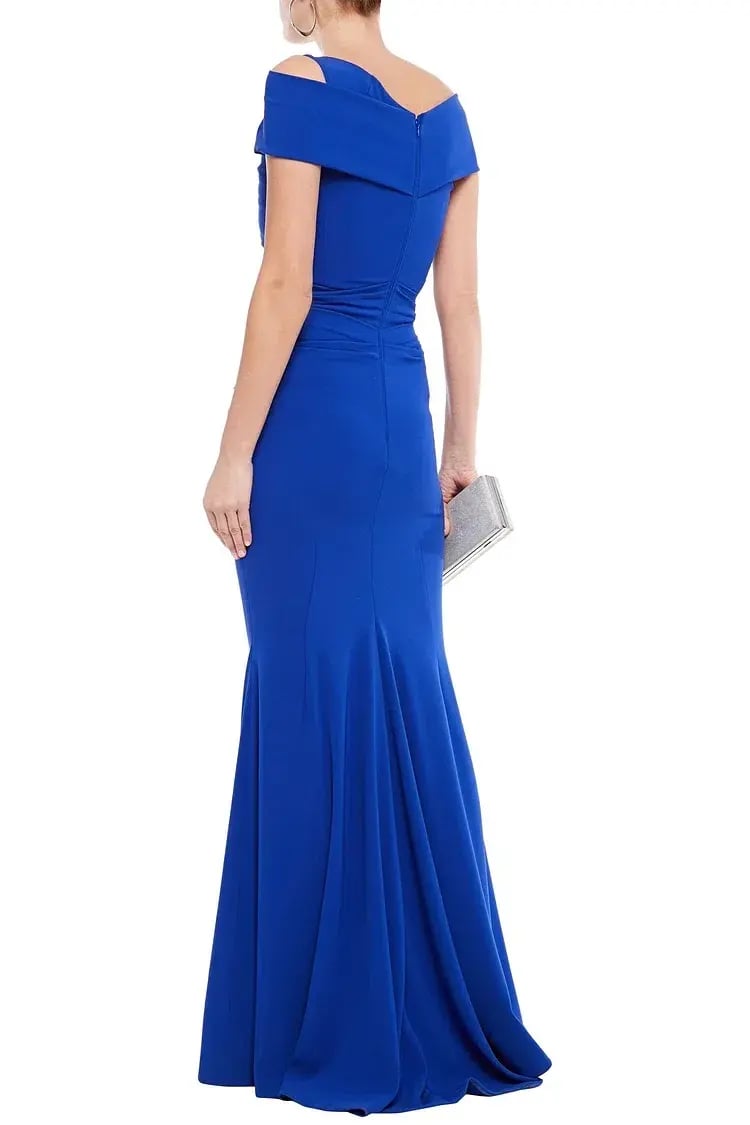 Talbot Runhof Moa Ruched Stretch-Crepe Gown Blue Size 6 photo 3